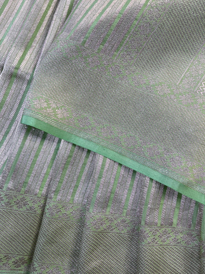 LIGHT PISTA GREEN KATAN TISSUE PURE HANDLOOM BANARASI SAREE
