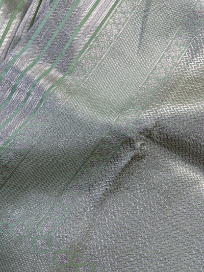 LIGHT PISTA GREEN KATAN TISSUE PURE HANDLOOM BANARASI SAREE