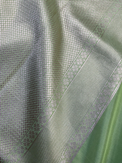 LIGHT PISTA GREEN KATAN TISSUE PURE HANDLOOM BANARASI SAREE
