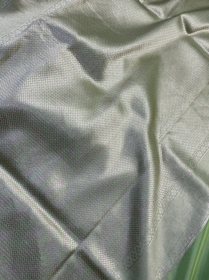 LIGHT PISTA GREEN KATAN TISSUE PURE HANDLOOM BANARASI SAREE