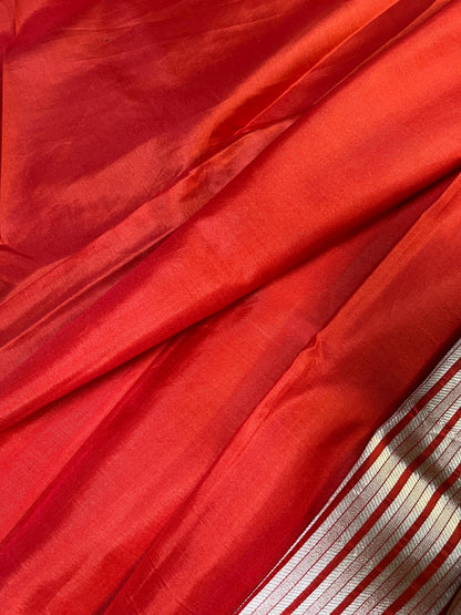 REDDISH ORANGE KATAN TISSUE PURE HANDLOOM BANARASI SAREE