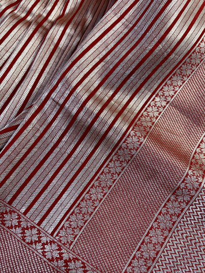 REDDISH ORANGE KATAN TISSUE PURE HANDLOOM BANARASI SAREE
