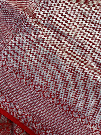REDDISH ORANGE KATAN TISSUE PURE HANDLOOM BANARASI SAREE