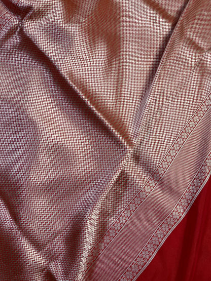 REDDISH ORANGE KATAN TISSUE PURE HANDLOOM BANARASI SAREE