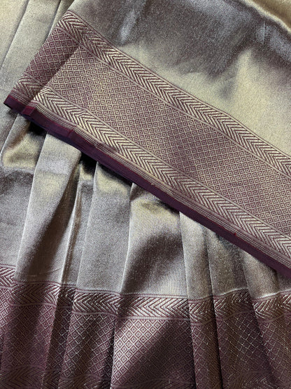 MARRON ROSE GOLD KATAN TISSUE PURE HANDLOOM BANARASI SAREE