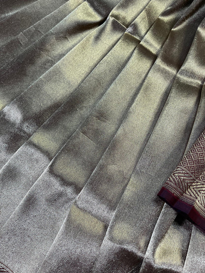 MARRON ROSE GOLD KATAN TISSUE PURE HANDLOOM BANARASI SAREE
