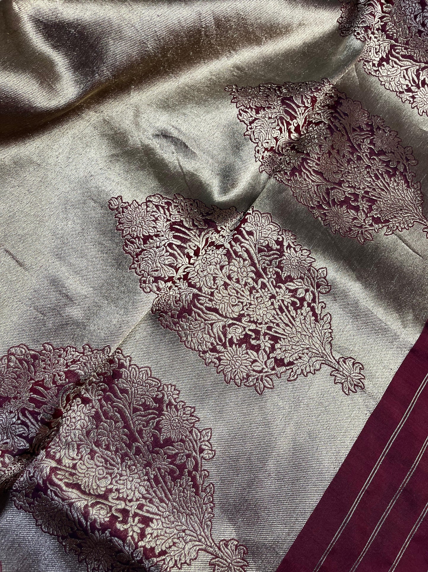 MARRON ROSE GOLD KATAN TISSUE PURE HANDLOOM BANARASI SAREE