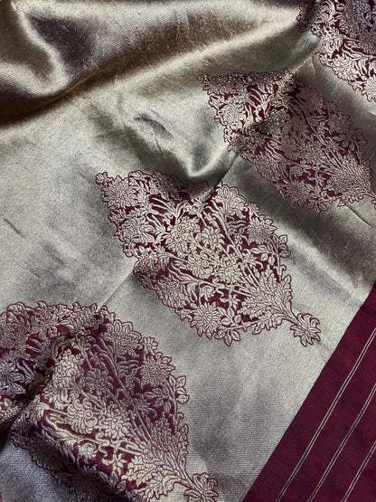 MARRON ROSE GOLD KATAN TISSUE PURE HANDLOOM BANARASI SAREE