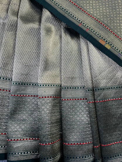 GREEN SILVER KATAN TISSUE PURE HANDLOOM BANARASI SAREE