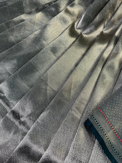 GREEN SILVER KATAN TISSUE PURE HANDLOOM BANARASI SAREE