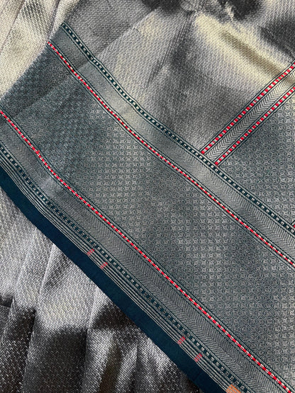 GREEN SILVER KATAN TISSUE PURE HANDLOOM BANARASI SAREE
