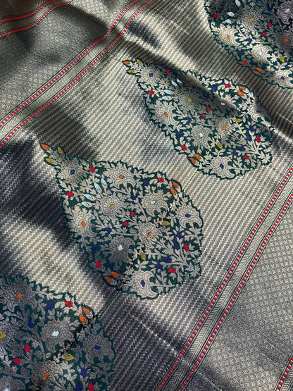 GREEN SILVER KATAN TISSUE PURE HANDLOOM BANARASI SAREE