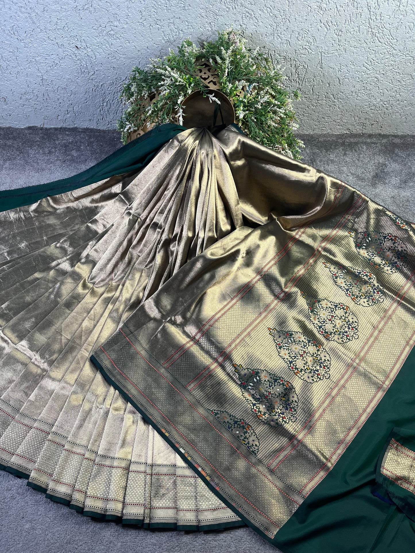 GREEN SILVER KATAN TISSUE PURE HANDLOOM BANARASI SAREE