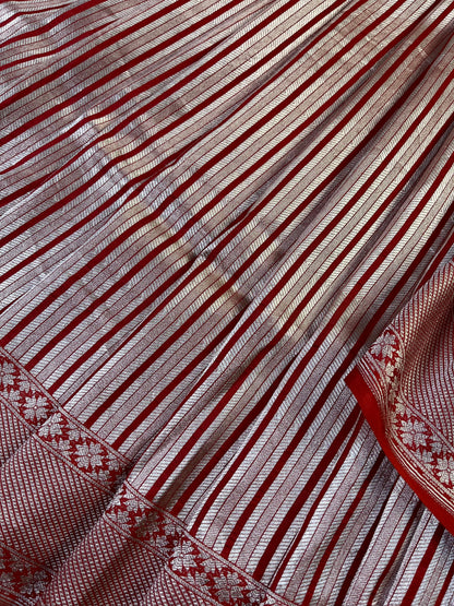REDDISH ORANGE KATAN TISSUE PURE HANDLOOM BANARASI SAREE
