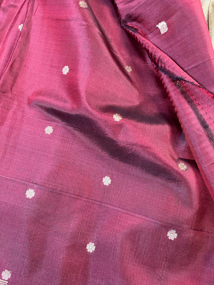 MARRON ROSE GOLD KATAN TISSUE PURE HANDLOOM BANARASI SAREE