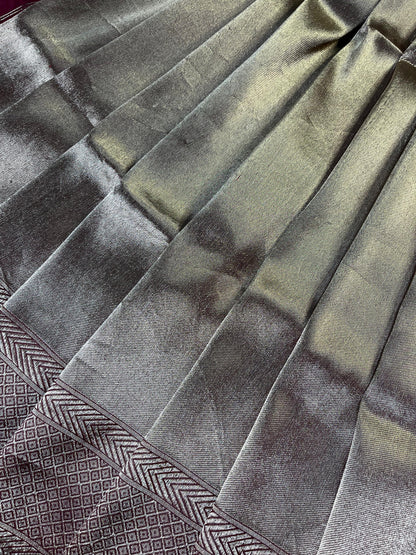 MARRON ROSE GOLD KATAN TISSUE PURE HANDLOOM BANARASI SAREE