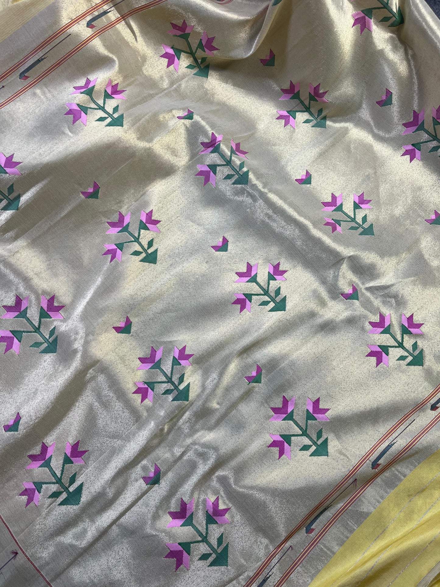 LIGHT YELLOW TISSUE PURE HANDLOOM PAITHANI SAREE