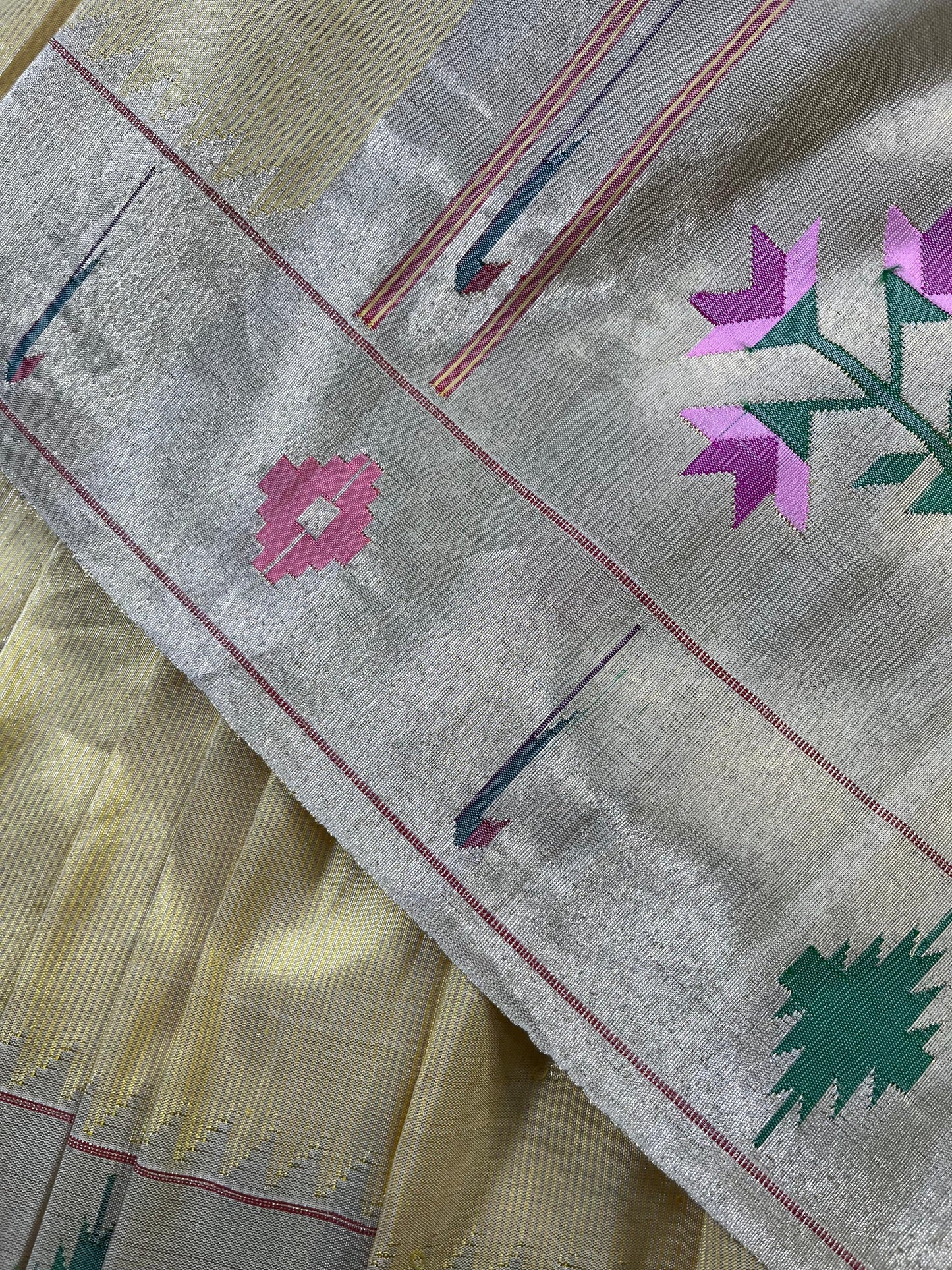 LIGHT YELLOW TISSUE PURE HANDLOOM PAITHANI SAREE