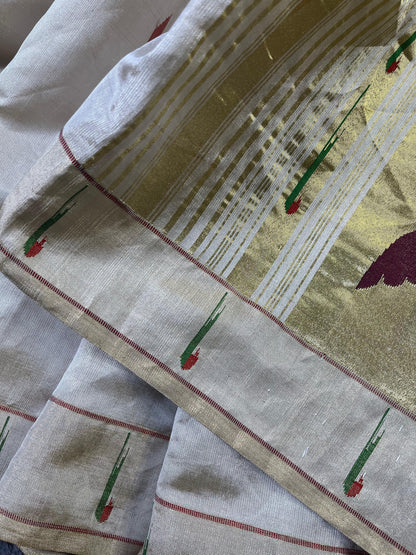 IVORY TISSUE PURE HANDLOOM PAITHANI SAREE
