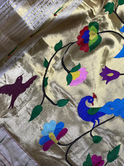IVORY TISSUE PURE HANDLOOM PAITHANI SAREE