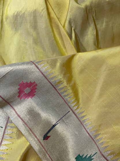 LIGHT YELLOW TISSUE PURE HANDLOOM PAITHANI SAREE