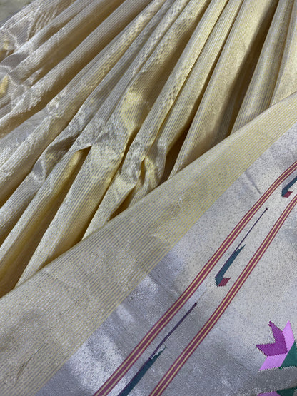 LIGHT YELLOW TISSUE PURE HANDLOOM PAITHANI SAREE