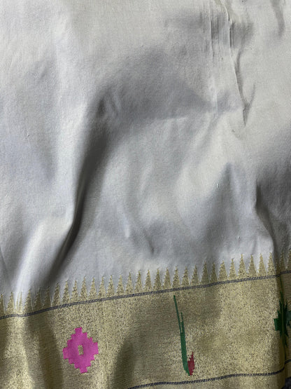 IVORY TISSUE SILK PURE HANDLOOM PAITHANI SAREE
