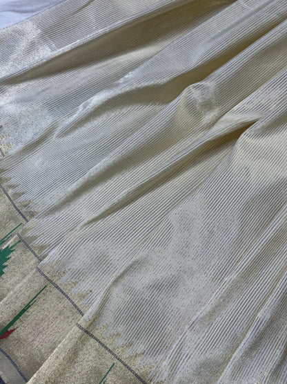 IVORY TISSUE SILK PURE HANDLOOM PAITHANI SAREE