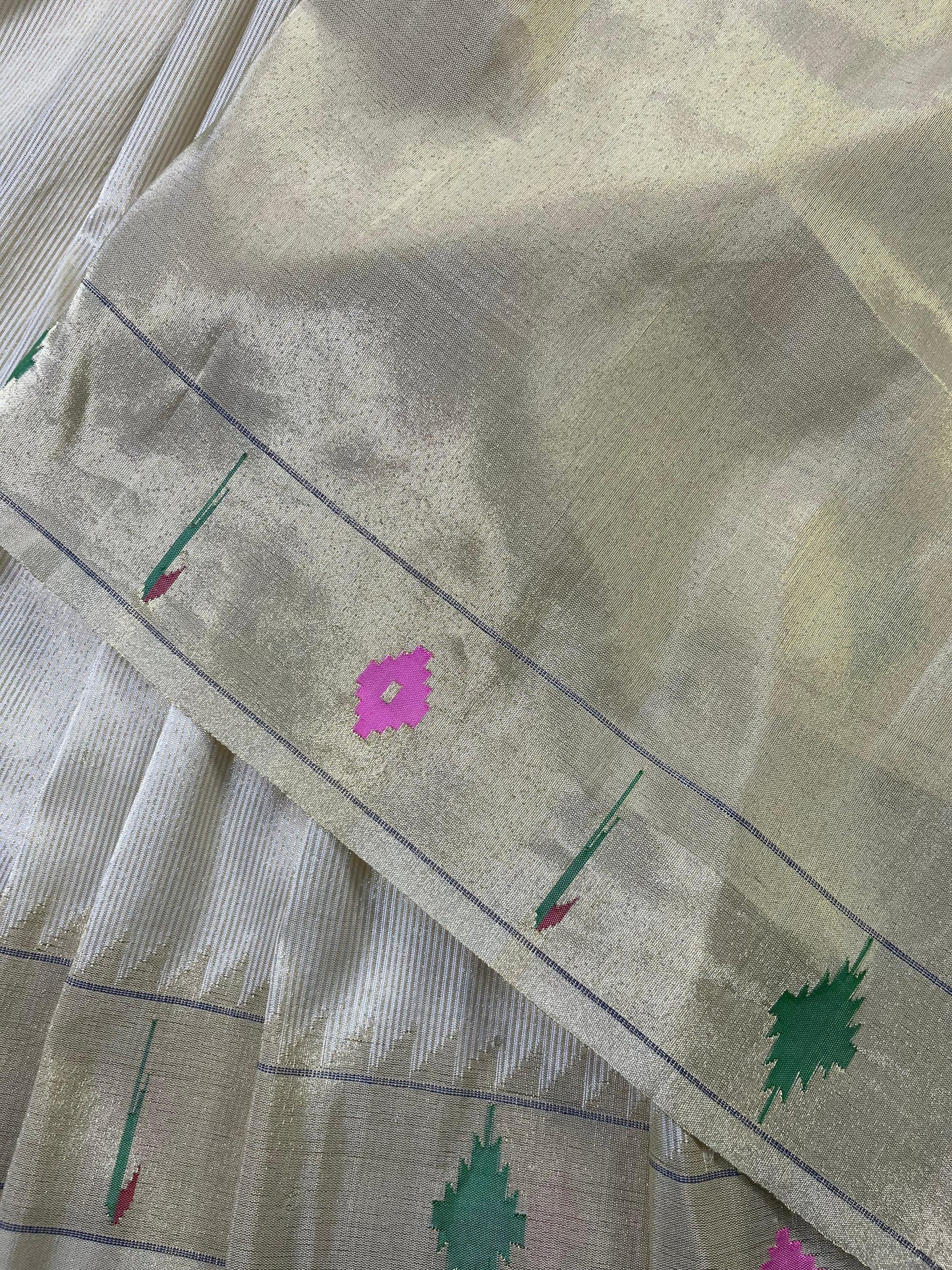 IVORY TISSUE SILK PURE HANDLOOM PAITHANI SAREE