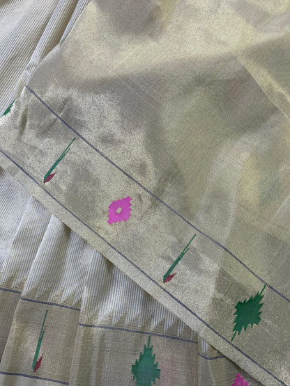 IVORY TISSUE SILK PURE HANDLOOM PAITHANI SAREE