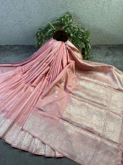 PINK DOUBLE SILK PURE HANDLOOM BANARASI SAREE