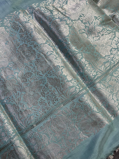 ICE BLUE DOUBLE SILK PURE HANDLOOM BANARASI SAREE