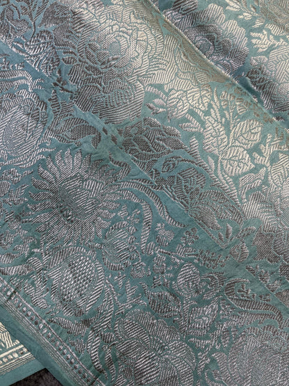 ICE BLUE DOUBLE SILK PURE HANDLOOM BANARASI SAREE