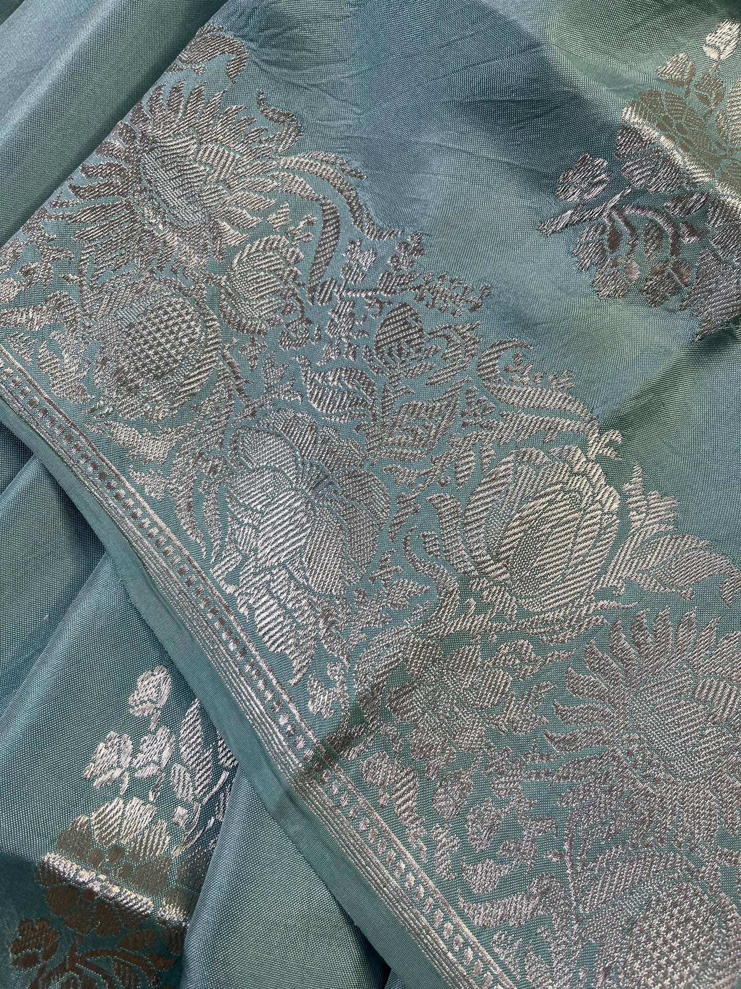 ICE BLUE DOUBLE SILK PURE HANDLOOM BANARASI SAREE