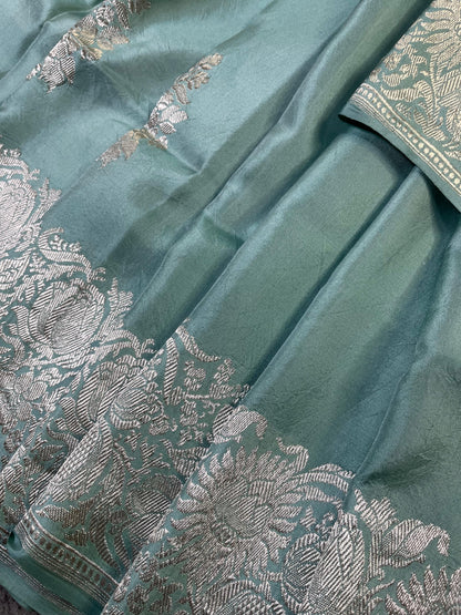 ICE BLUE DOUBLE SILK PURE HANDLOOM BANARASI SAREE