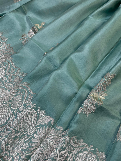 ICE BLUE DOUBLE SILK PURE HANDLOOM BANARASI SAREE