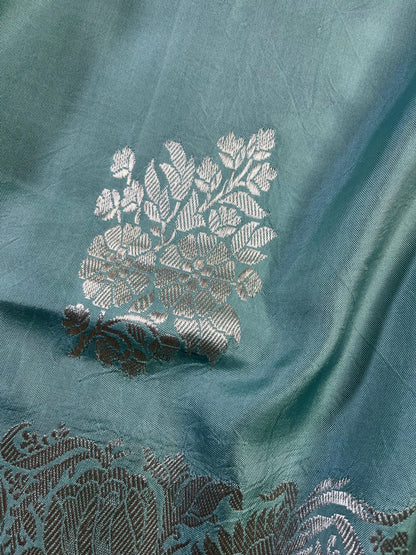ICE BLUE DOUBLE SILK PURE HANDLOOM BANARASI SAREE