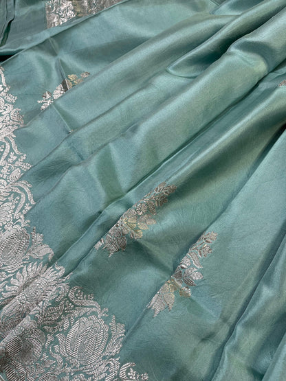 ICE BLUE DOUBLE SILK PURE HANDLOOM BANARASI SAREE