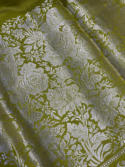 LIME GREEN DOUBLE SILK PURE HANDLOOM BANARASI SAREE