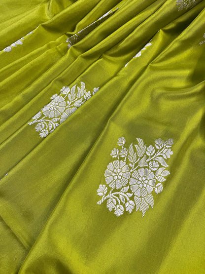 LIME GREEN DOUBLE SILK PURE HANDLOOM BANARASI SAREE