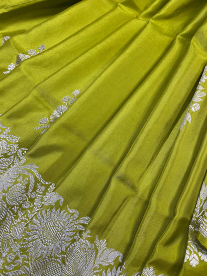 LIME GREEN DOUBLE SILK PURE HANDLOOM BANARASI SAREE