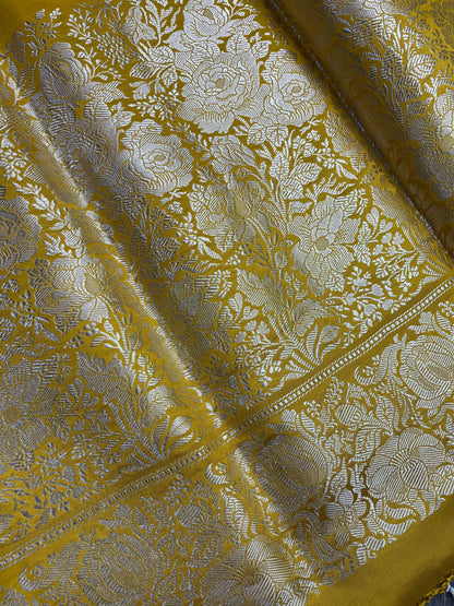 YELLOW DOUBLE SILK PURE HANDLOOM BANARASI SAREE