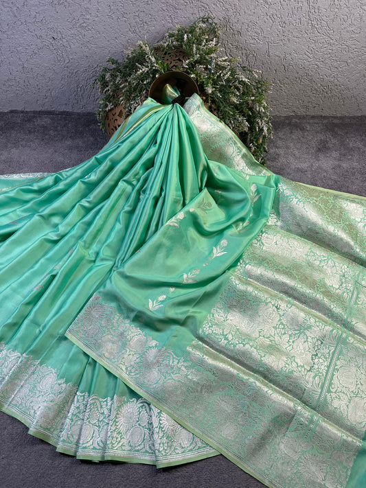 SEA GREEN DOUBLE SILK PURE HANDLOOM BANARASI SAREE