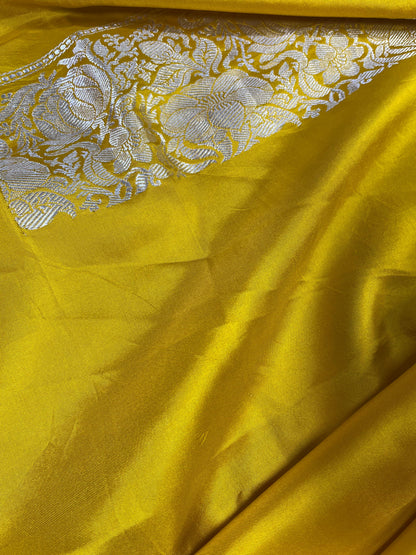 YELLOW DOUBLE SILK PURE HANDLOOM BANARASI SAREE