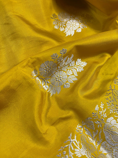 YELLOW DOUBLE SILK PURE HANDLOOM BANARASI SAREE