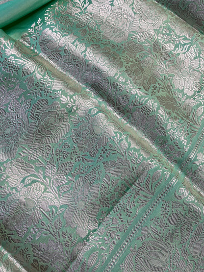 SEA GREEN DOUBLE SILK PURE HANDLOOM BANARASI SAREE