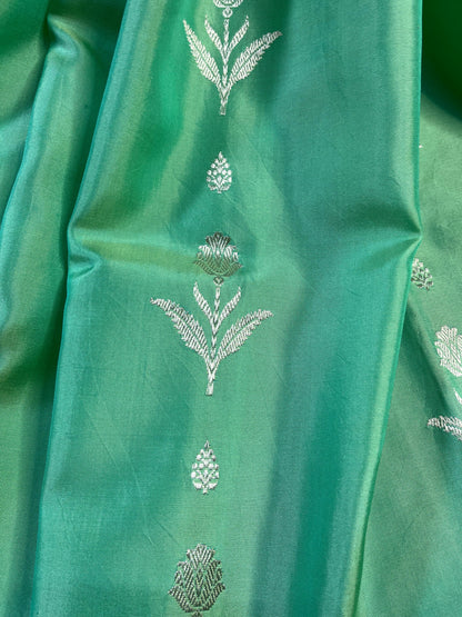 SEA GREEN DOUBLE SILK PURE HANDLOOM BANARASI SAREE