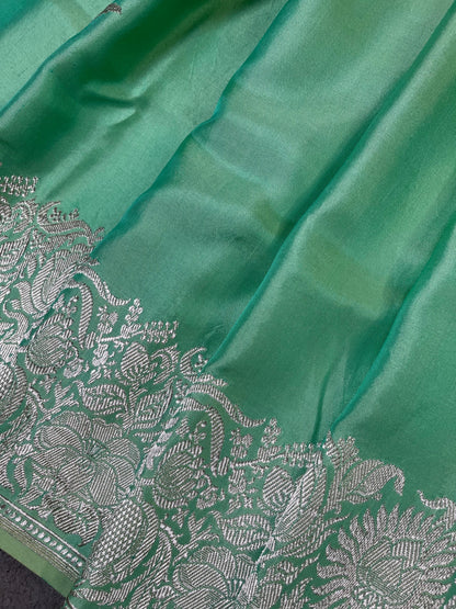 SEA GREEN DOUBLE SILK PURE HANDLOOM BANARASI SAREE