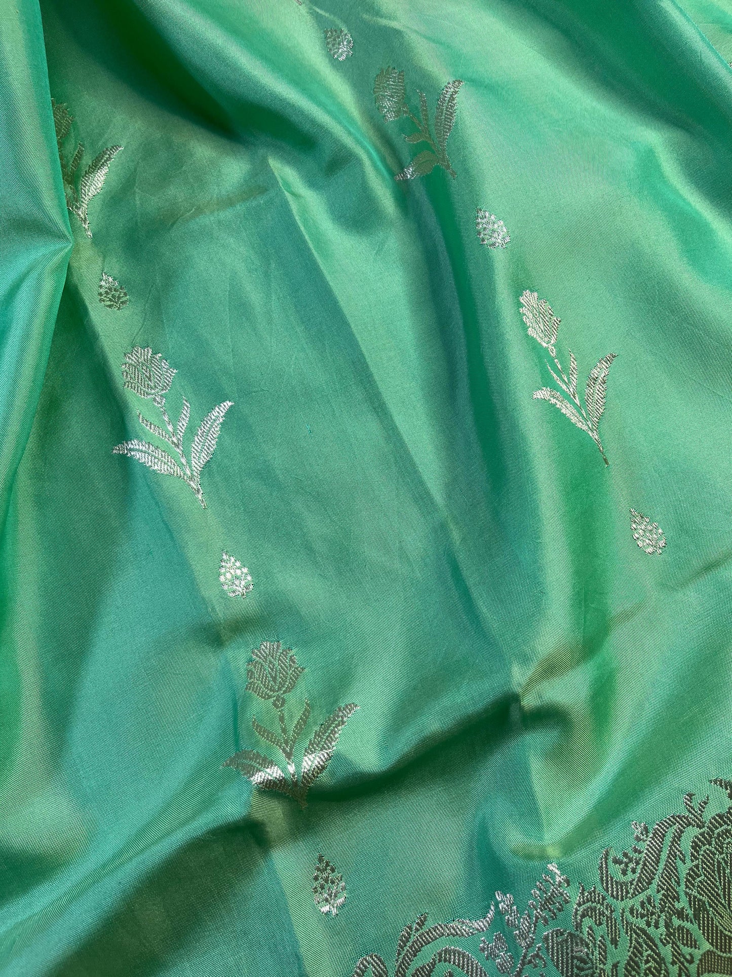 SEA GREEN DOUBLE SILK PURE HANDLOOM BANARASI SAREE
