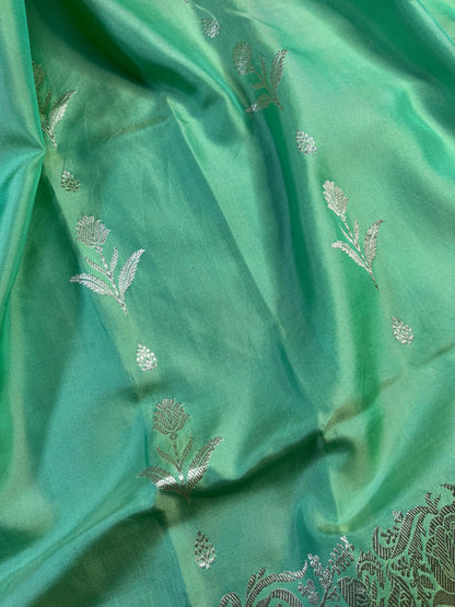 SEA GREEN DOUBLE SILK PURE HANDLOOM BANARASI SAREE